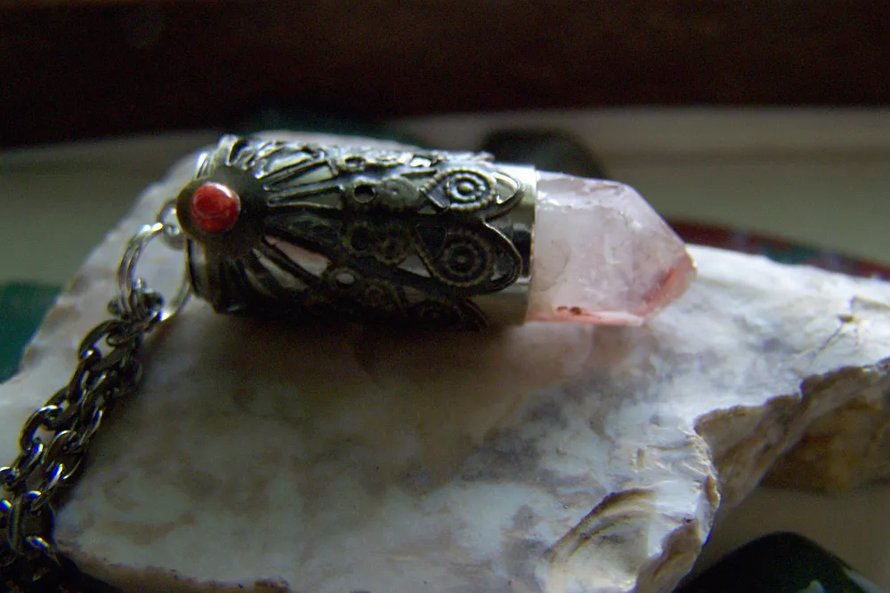 Red Hematite Phantom Quartz Filigree Bullet Jewelry Pendant