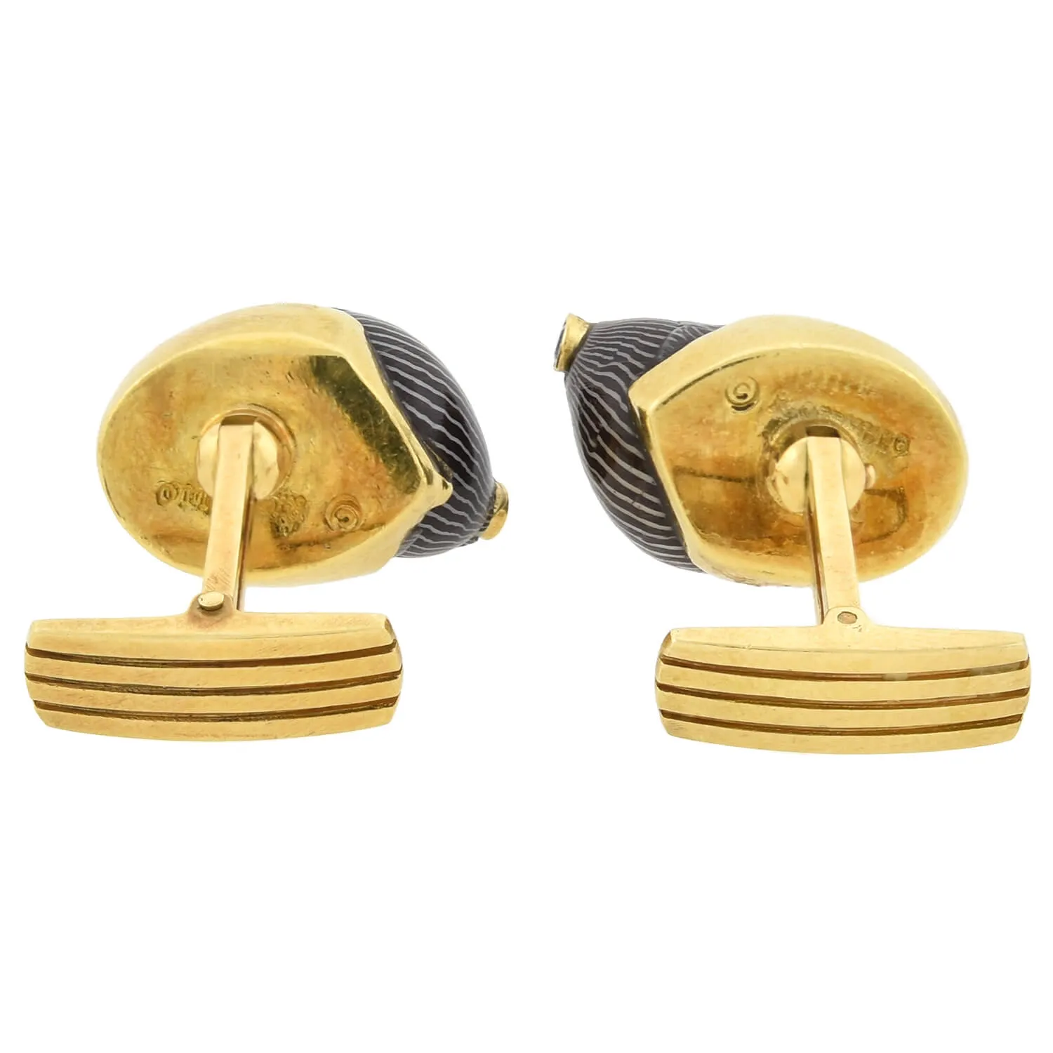 RENATO CIPULLO Estate 18kt Netrite Zebra Snail Shell   Sapphire Cufflinks