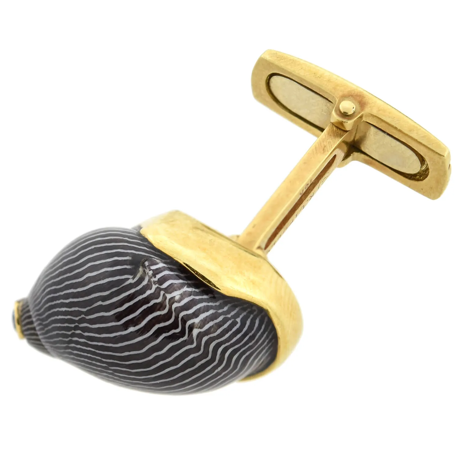 RENATO CIPULLO Estate 18kt Netrite Zebra Snail Shell   Sapphire Cufflinks