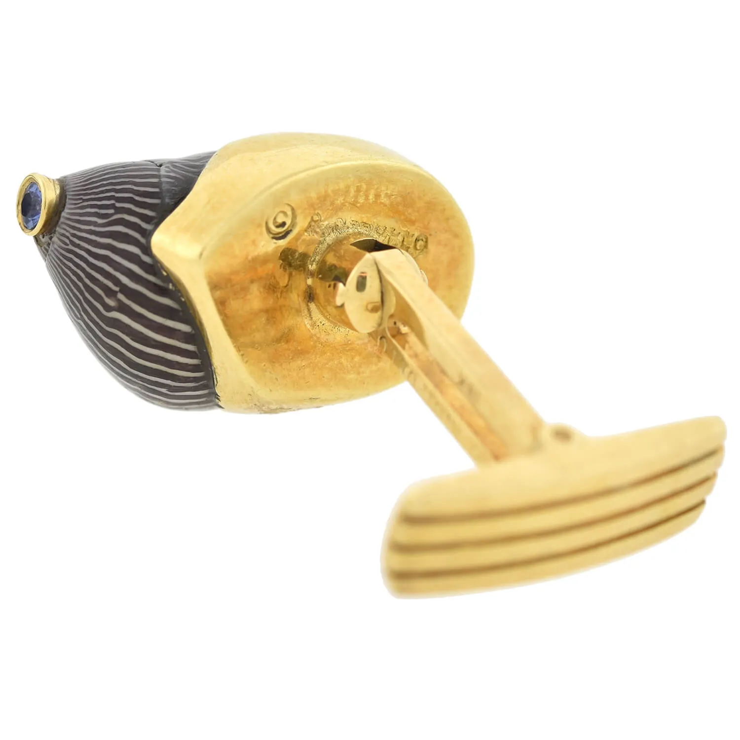 RENATO CIPULLO Estate 18kt Netrite Zebra Snail Shell   Sapphire Cufflinks