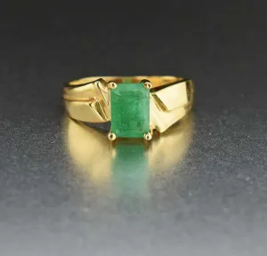 Retro 14K Gold Vintage Emerald Ring, Art Deco Style