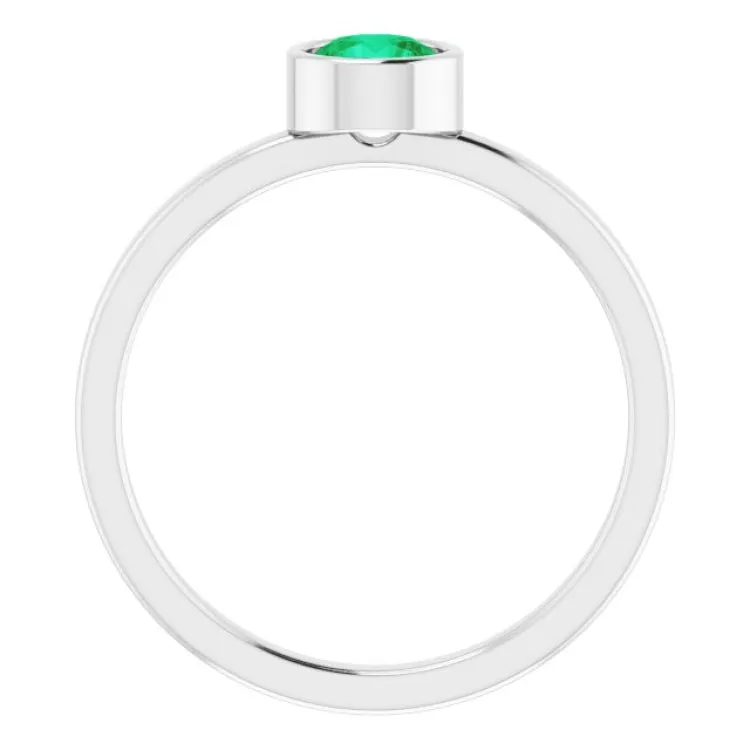 Rhodium-Plated Sterling Silver 5 mm Imitation Emerald Ring