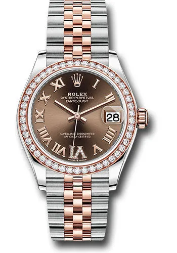 Rolex Steel and Everose Gold Datejust 31 Watch - 46 Diamond Bezel - Chocolate Diamond Roman VI Dial - Jubilee Bracelet 278381RBR chodr6j