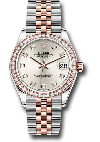 Rolex Steel and Everose Gold Datejust 31 Watch - 46 Diamond Bezel - Silver Diamond Dial - Jubilee Bracelet 278381RBR sdj