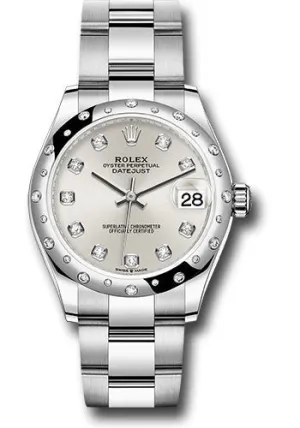 Rolex Steel and White Gold Datejust 31 Watch - Domed 24 Diamond Bezel - Silver Diamond Dial - Oyster Bracelet 278344RBR sdo