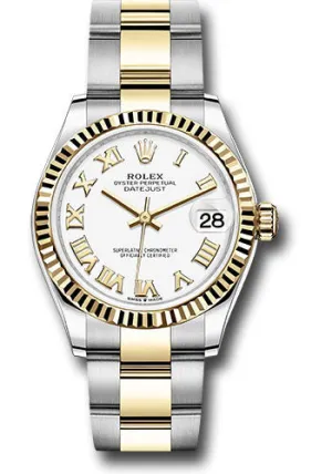 Rolex Steel and Yellow Gold Datejust 31 Watch - Fluted Bezel - White Roman Dial - Oyster Bracelet 278273 wro