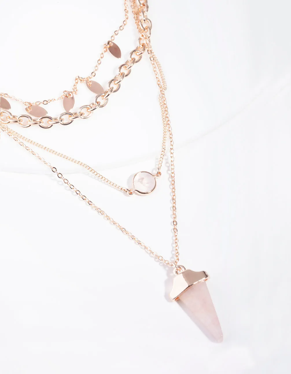 Rose Gold Rose Quartz Layered Pendant Necklace