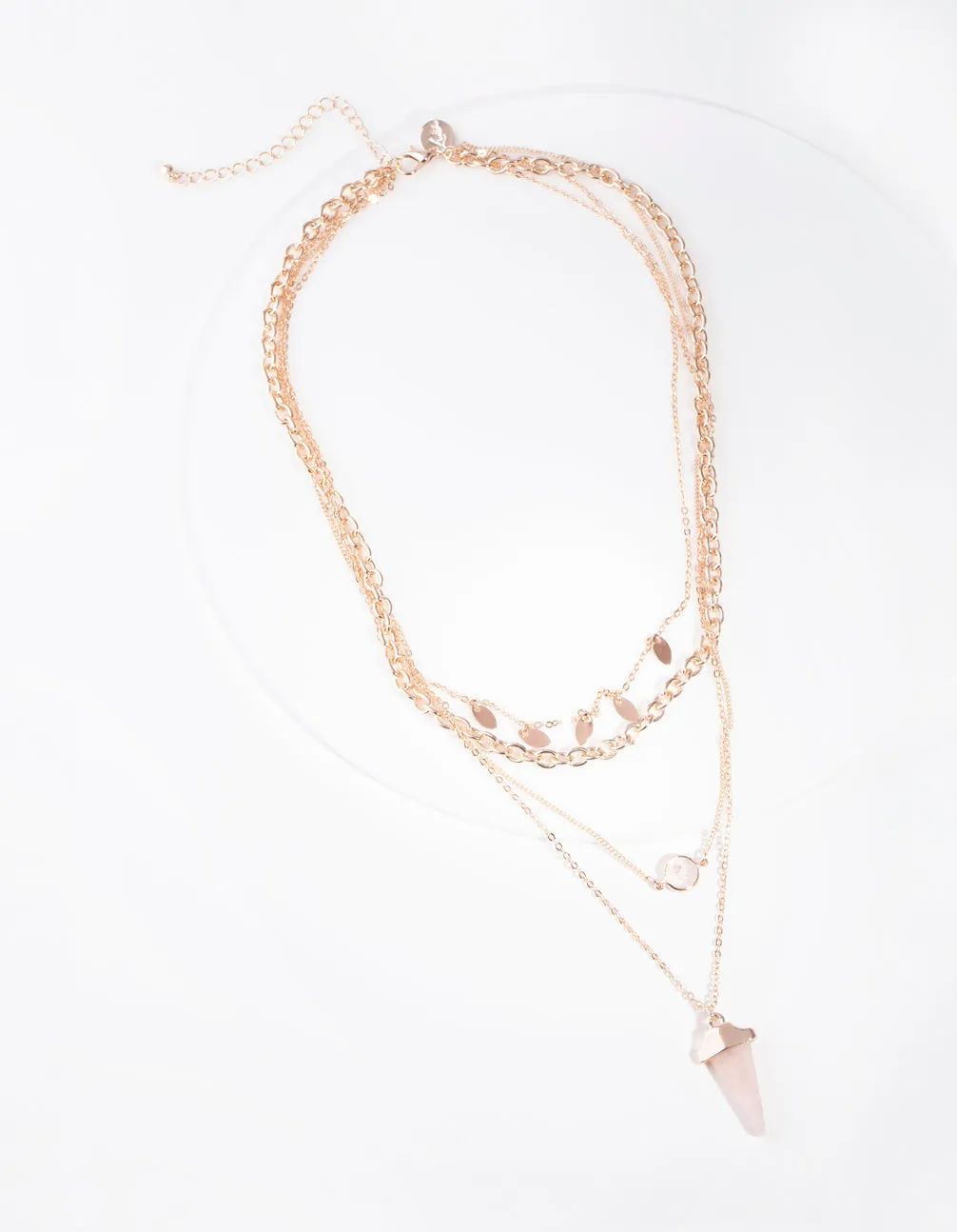 Rose Gold Rose Quartz Layered Pendant Necklace