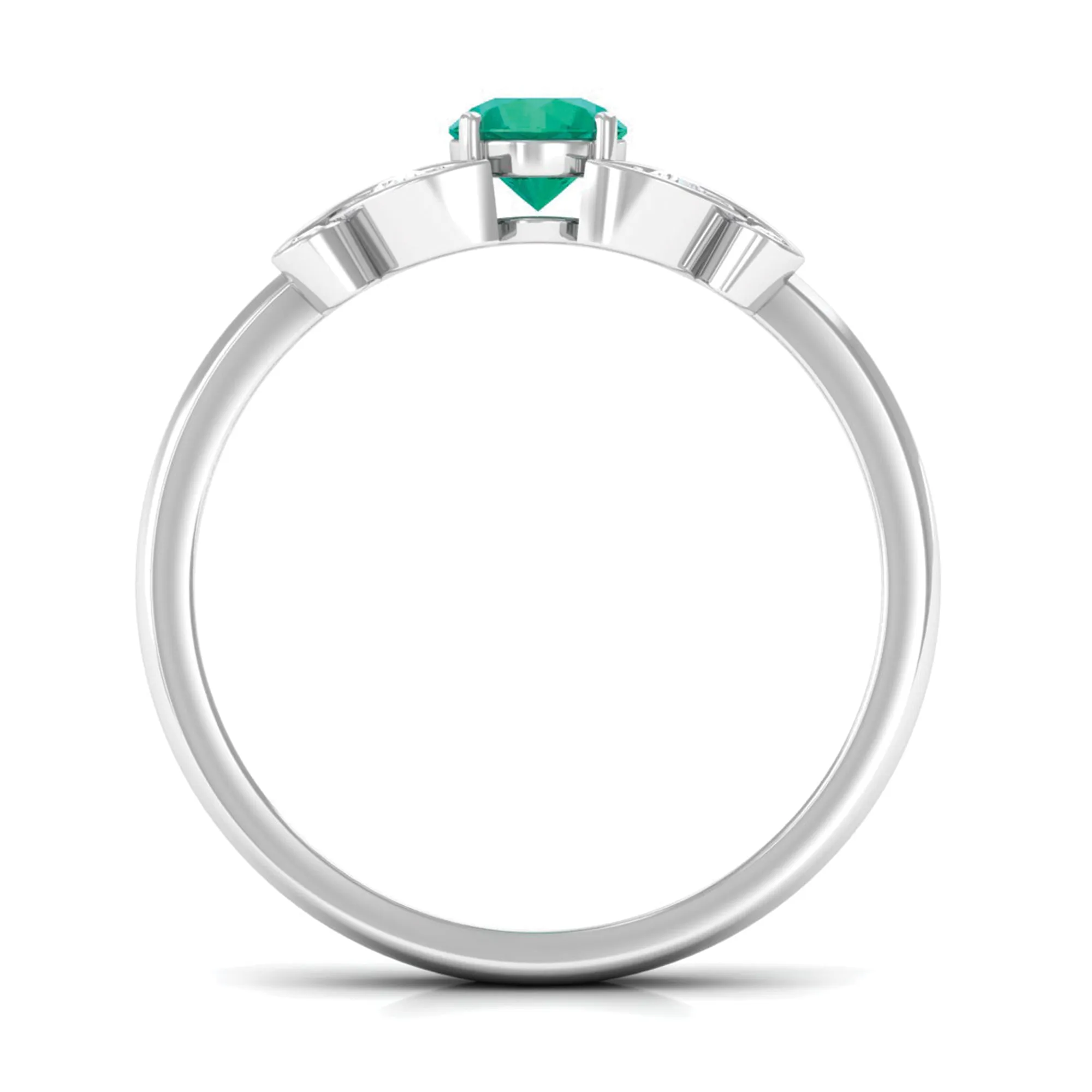 Round Emerald Butterfly Engagement Ring with Diamond