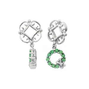 Silver  Diamond & Emerald Christmas Wreath Dangle Charm S160MUL