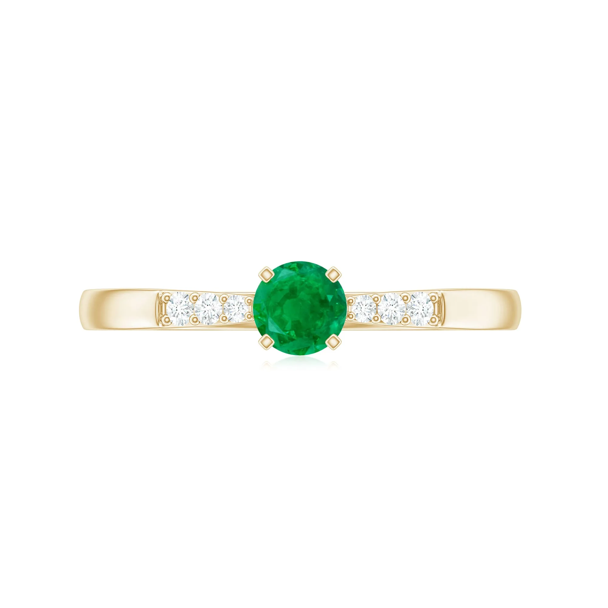 Simple Emerald Solitaire Ring with Diamond Side Stones