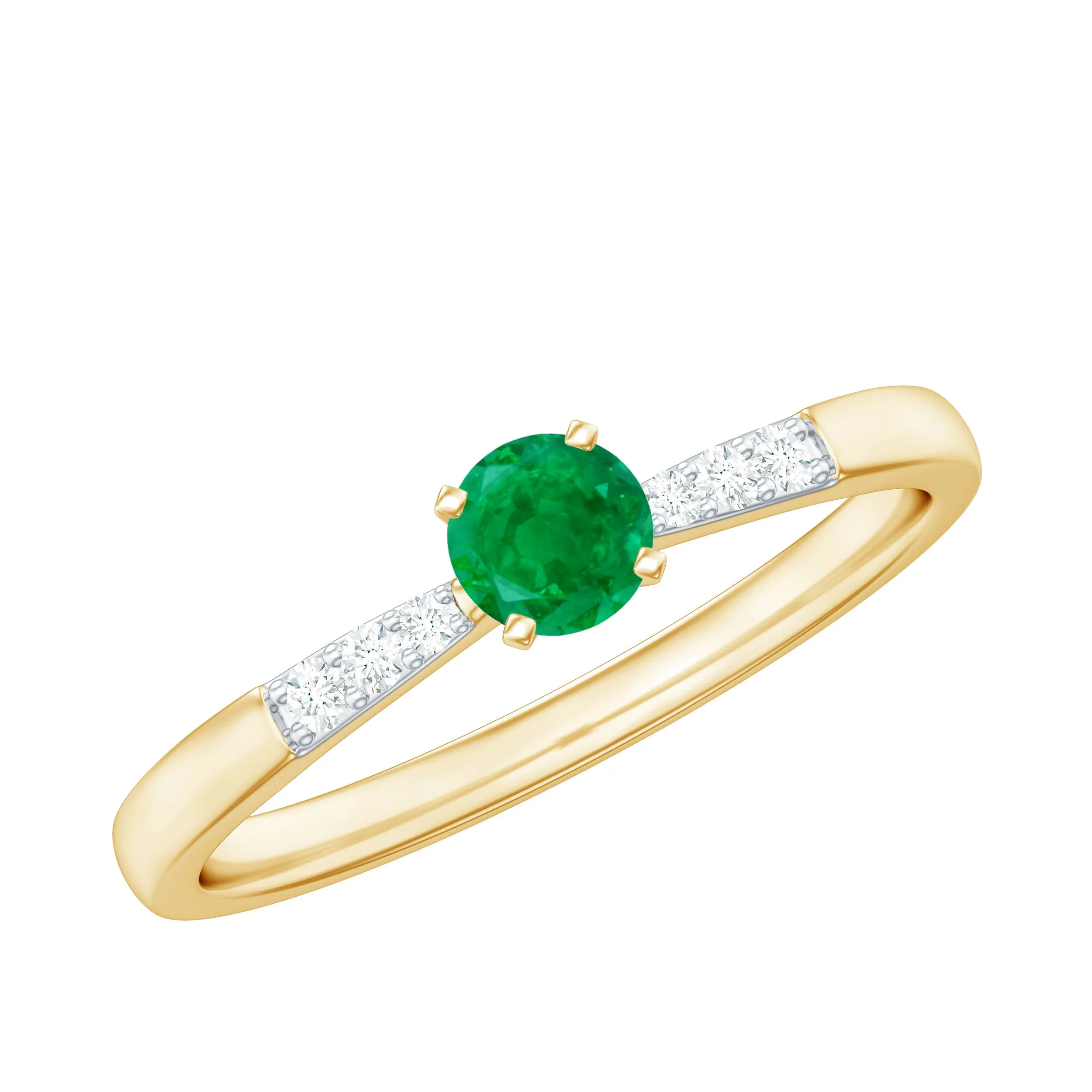 Simple Emerald Solitaire Ring with Diamond Side Stones