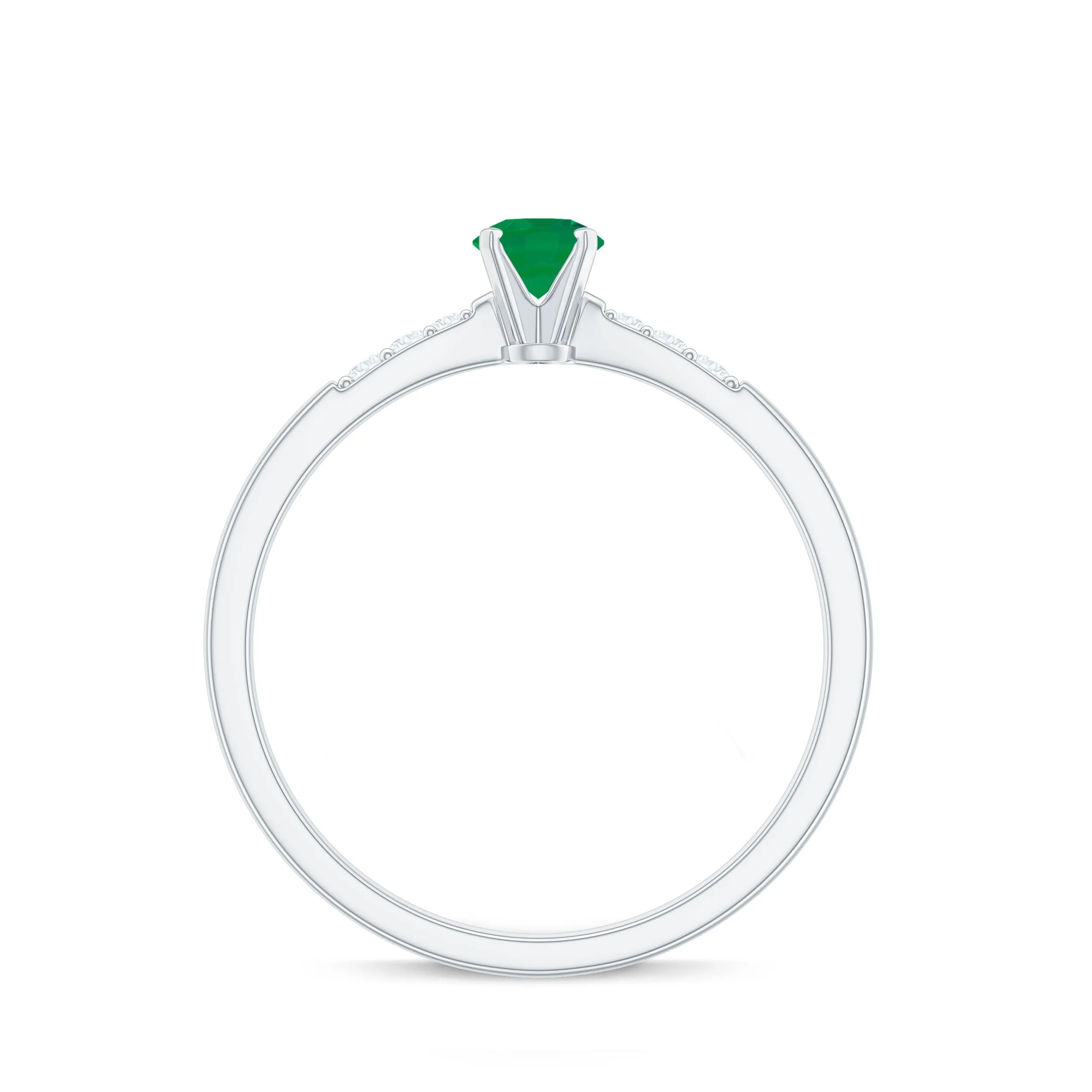 Simple Emerald Solitaire Ring with Diamond Side Stones