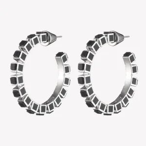 SMALL INLAID CUBE HOOPS - ONYX