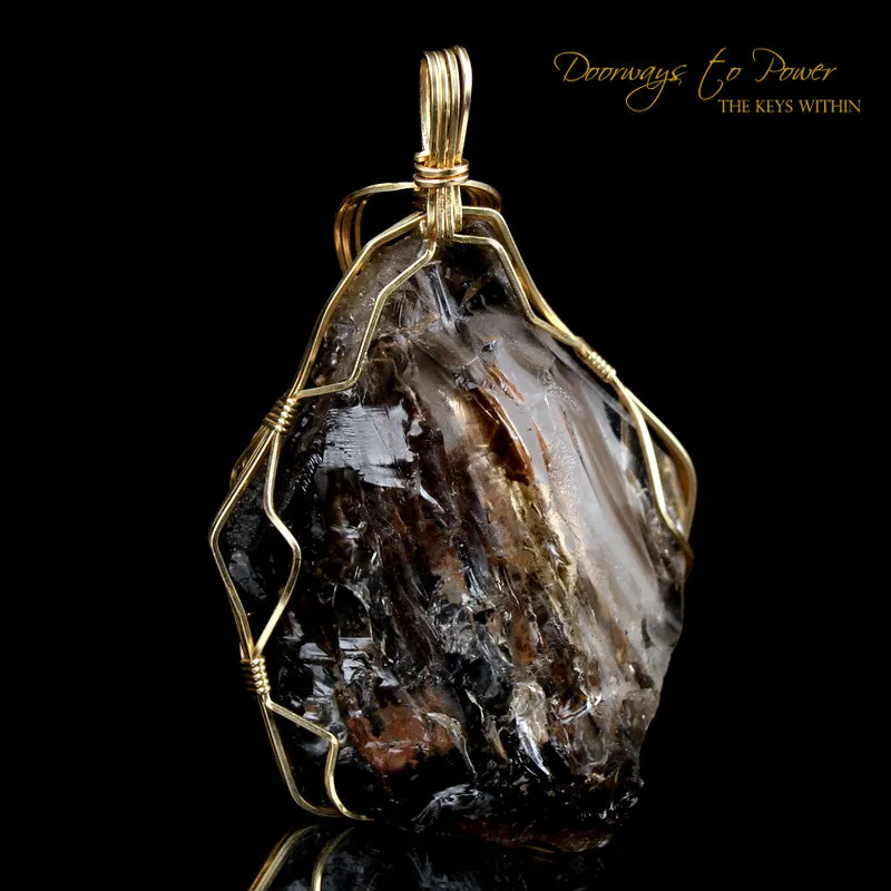 Smoky Elestial Quartz Crystal Pendant 'Angel Within' 14k