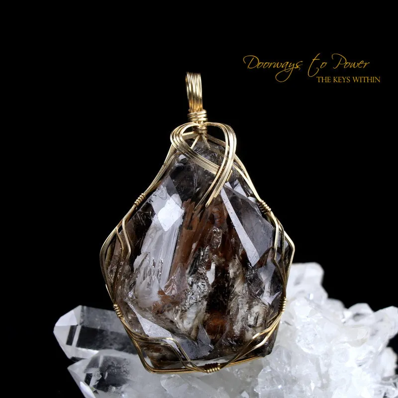 Smoky Elestial Quartz Crystal Pendant 'Angel Within' 14k