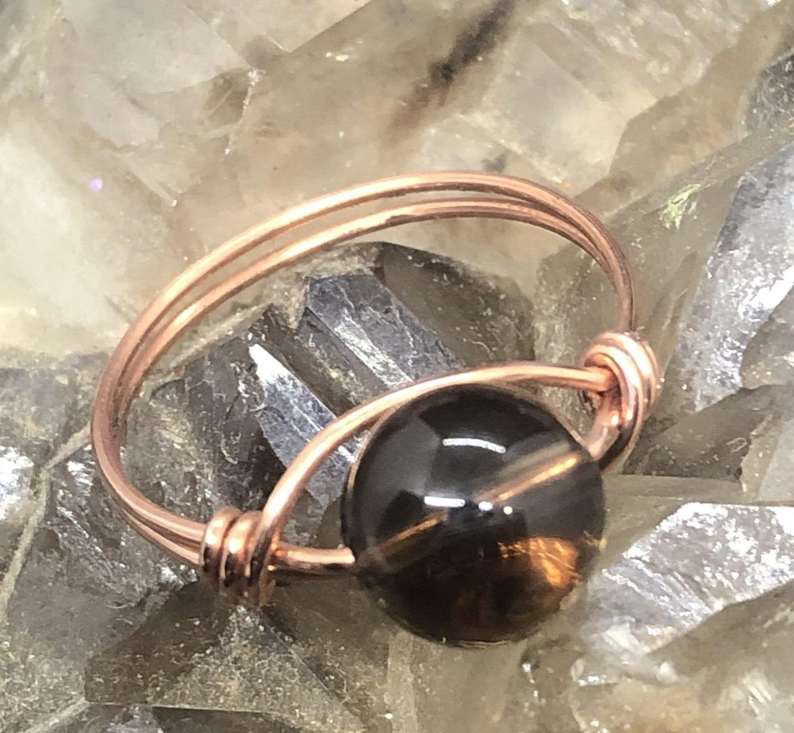 Smoky Quartz Copper Bead Ring