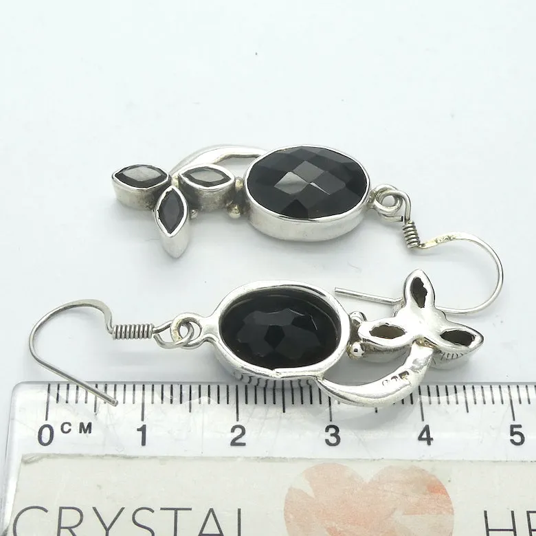 Smoky Quartz Earrings, multiple Faceted Stones, 925 Silver