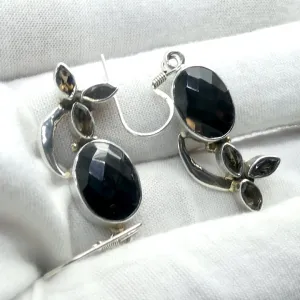 Smoky Quartz Earrings, multiple Faceted Stones, 925 Silver