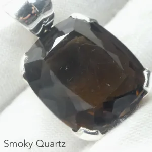 Smoky Quartz Pendant, Faceted Square, 925 Sterling Silver