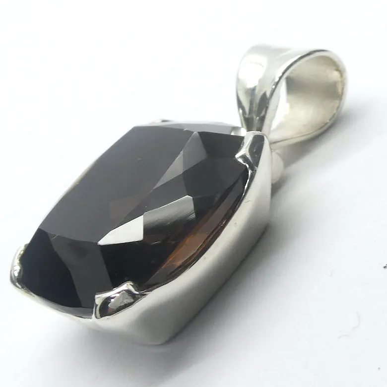 Smoky Quartz Pendant, Faceted Square, 925 Sterling Silver