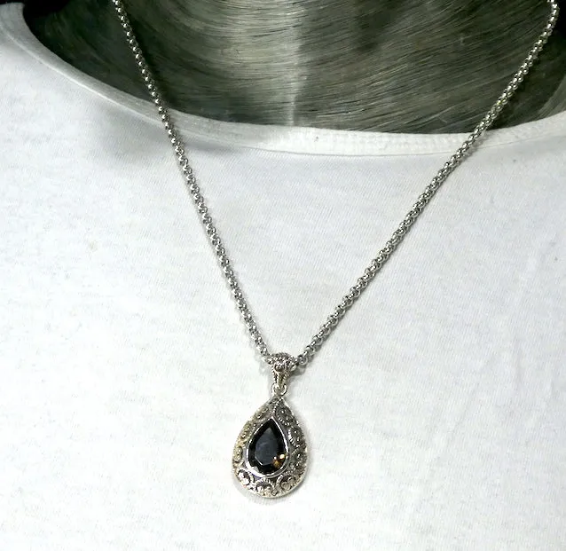 Smoky Quartz Pendant, Faceted Teardrop, 925 Sterling Silver