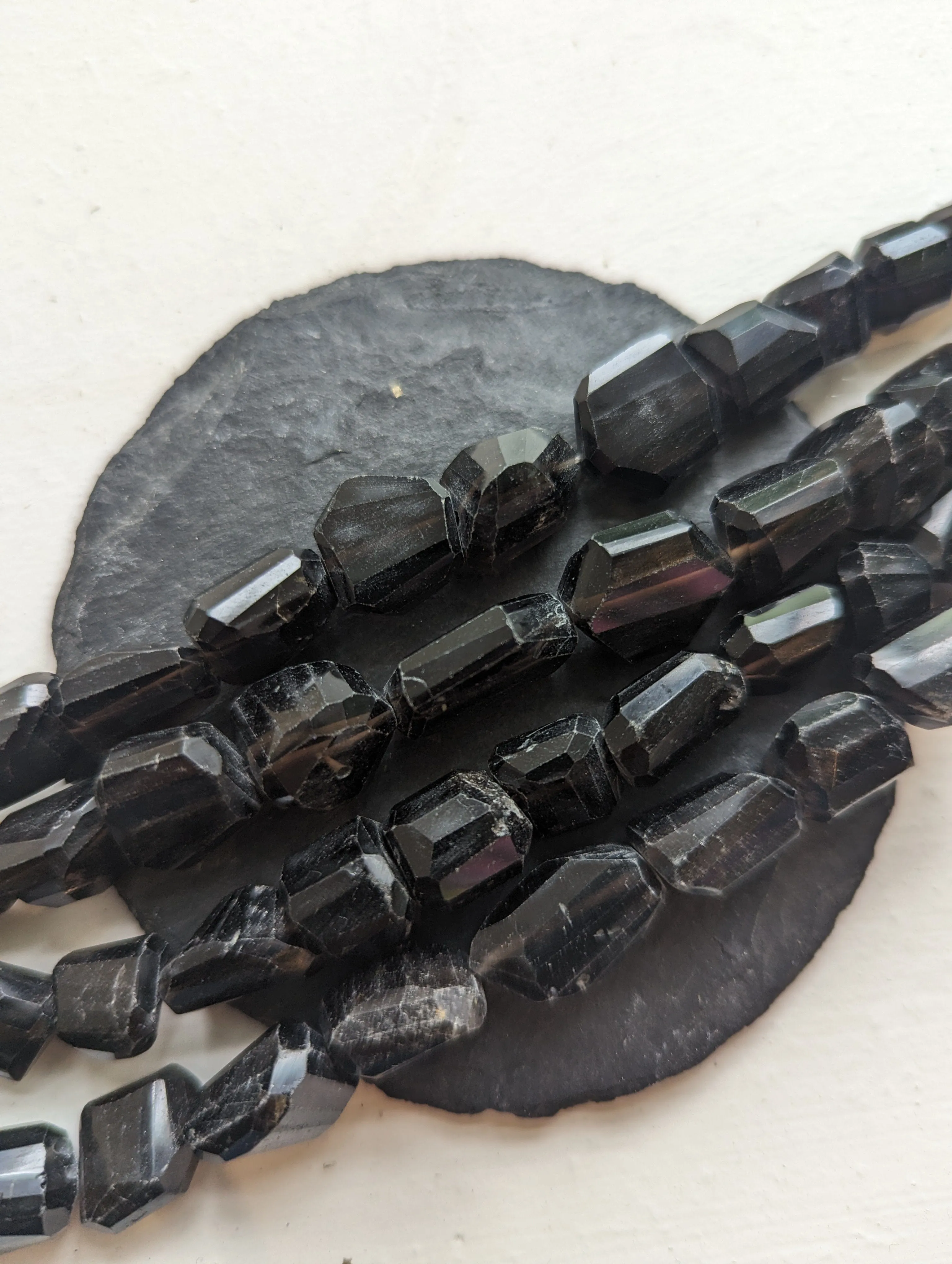 Smoky Quartz Step Cut Faceted Nuggets 15" Strand