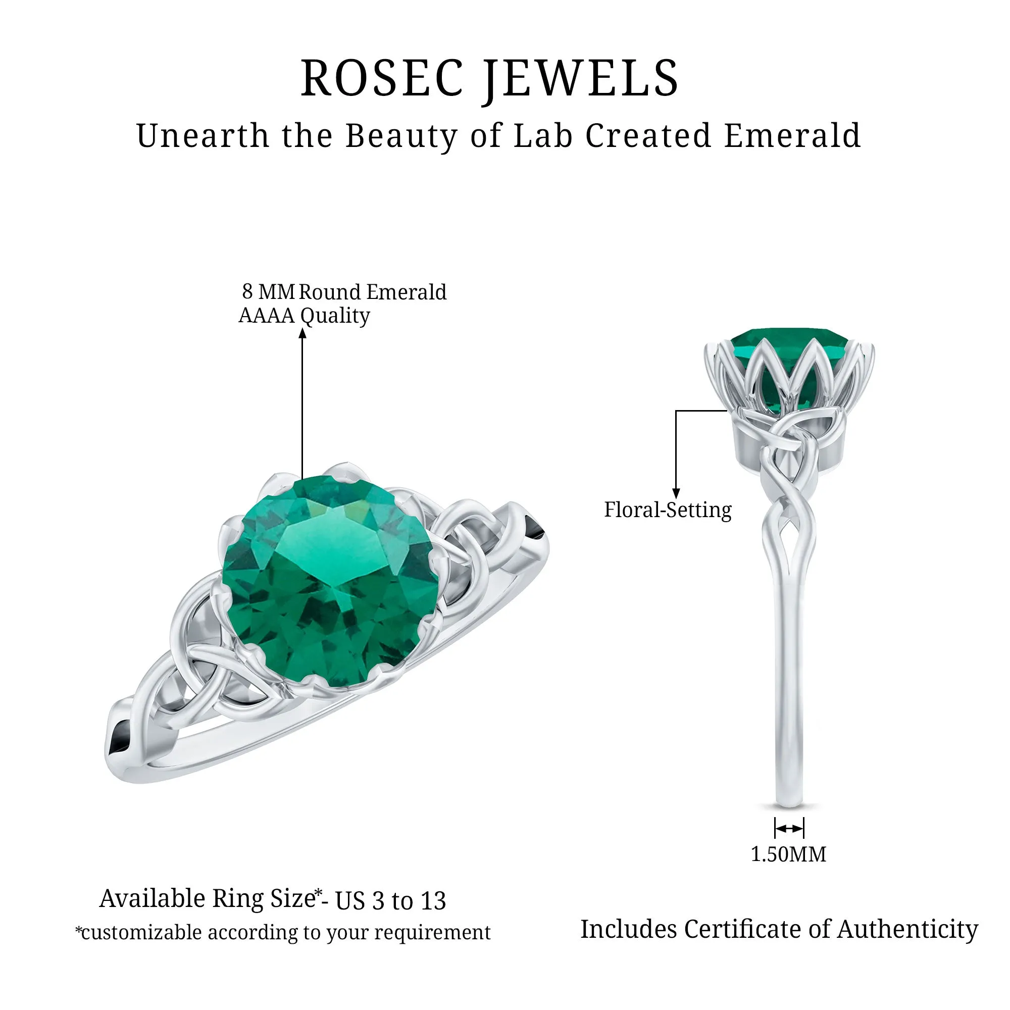 Solitaire Lab Grown Emerald Celtic Knot Promise Ring