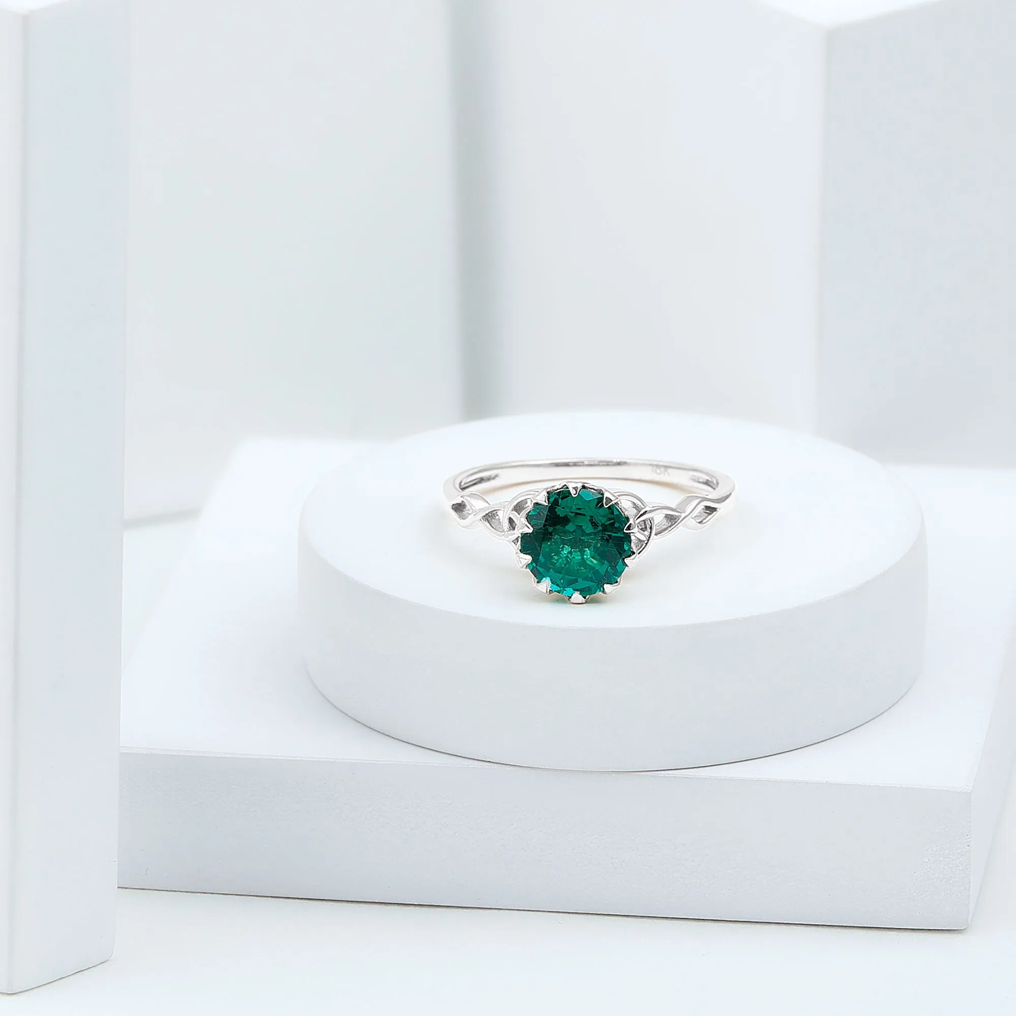 Solitaire Lab Grown Emerald Celtic Knot Promise Ring