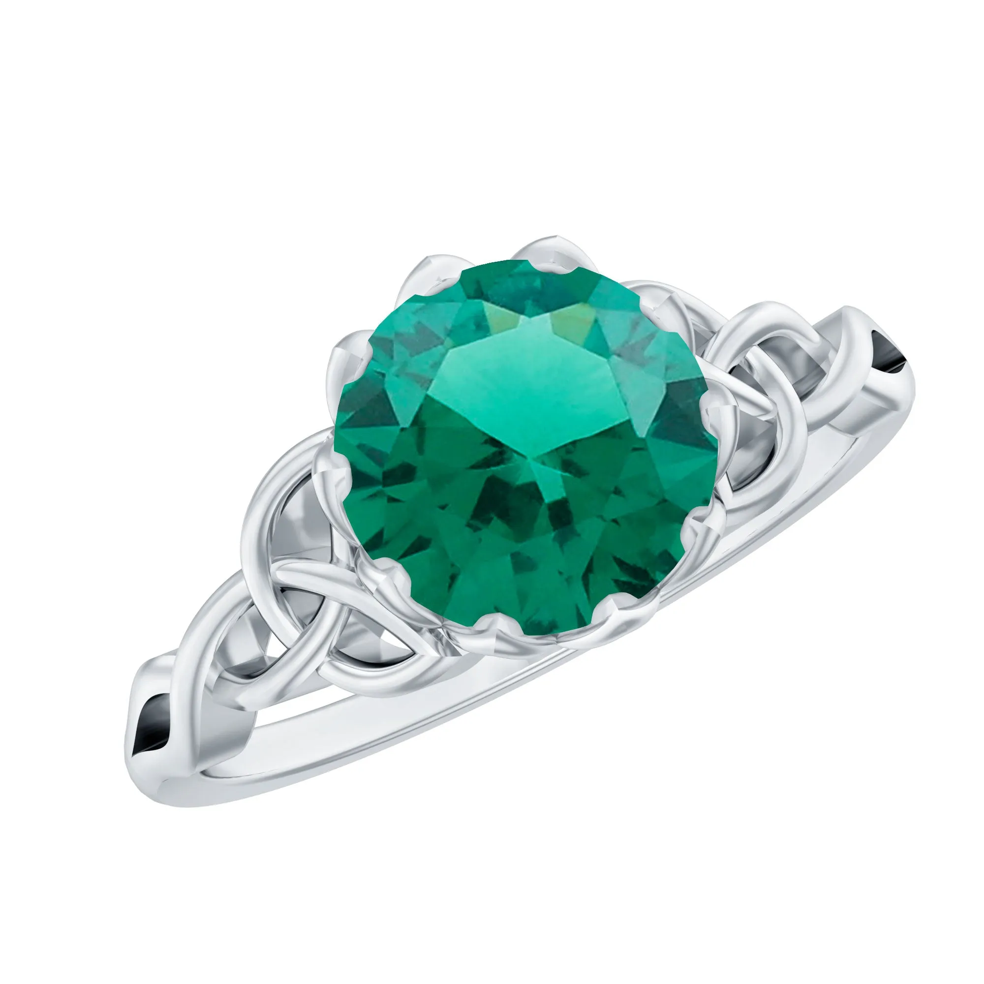 Solitaire Lab Grown Emerald Celtic Knot Promise Ring