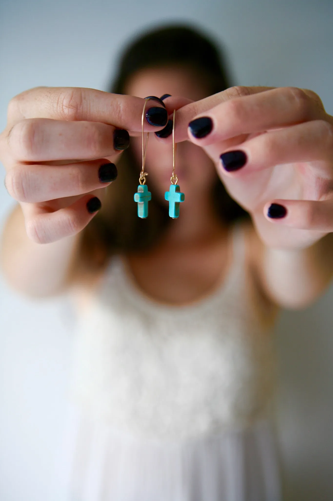 Stone Cross Turquoise Earrings