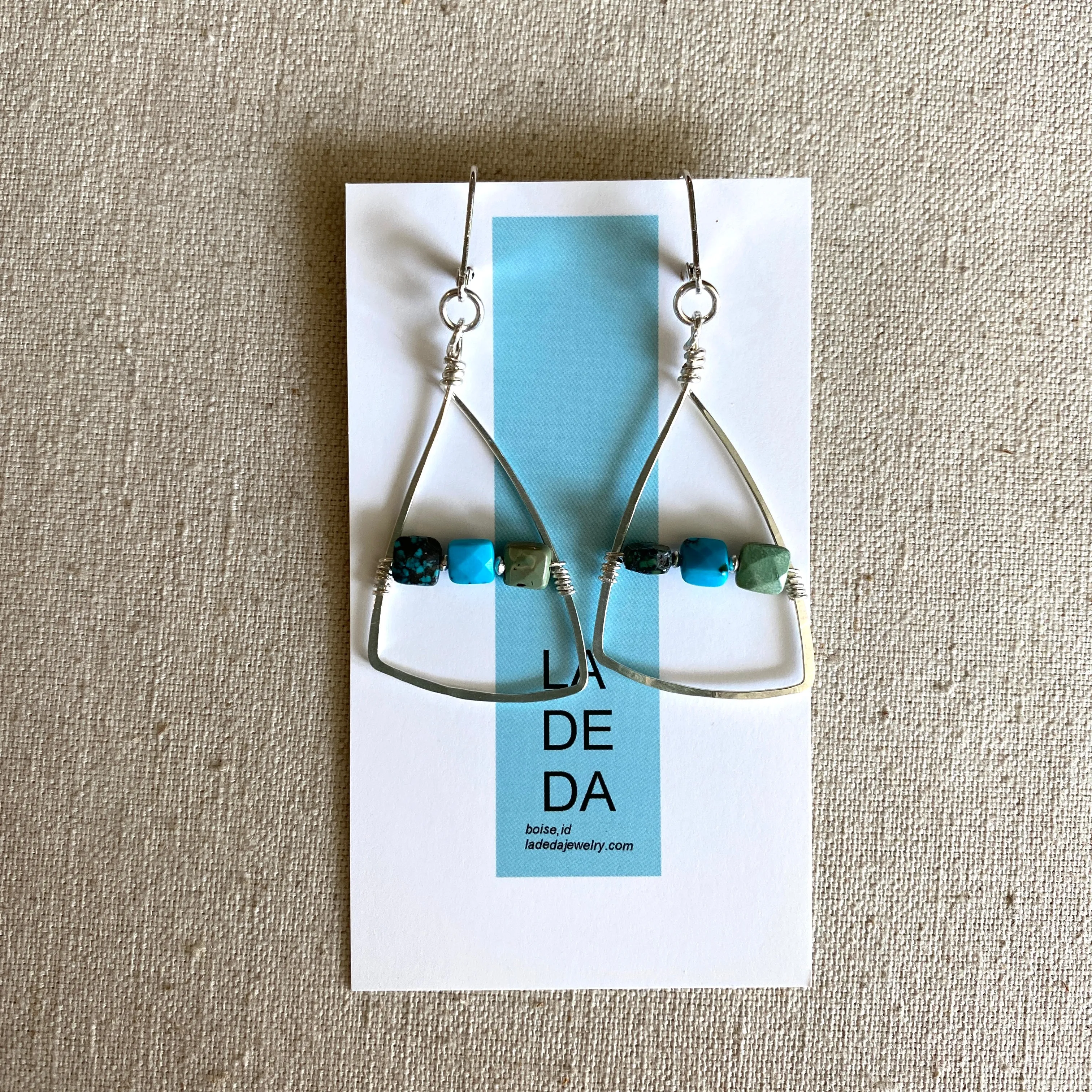 Three Square Turquoise Earrings