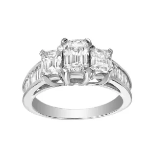 Three Stone Emerald Cut Diamond Anniversary Gold Engagement Ring