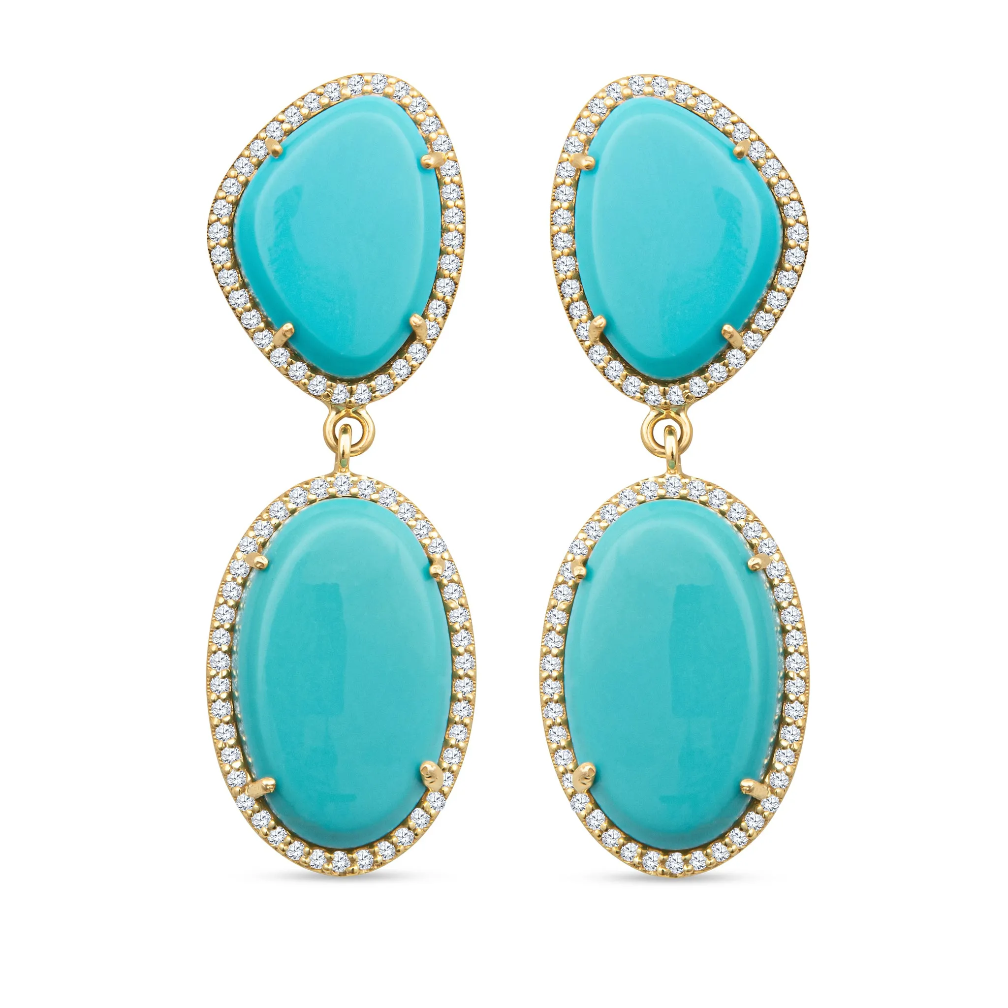 Tina 14k Gold Turquoise Statement Earrings with White Diamonds