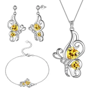 Tokyo Mart Butterfly Birthstone November Citrine Jewelry Set 4PCS Women Girls Birthday Gift