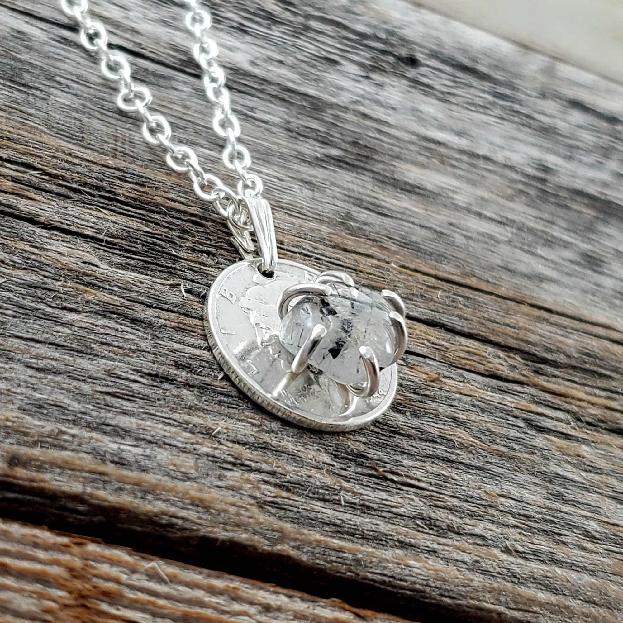 Tourmalinated Quartz Mercury Dime Necklace