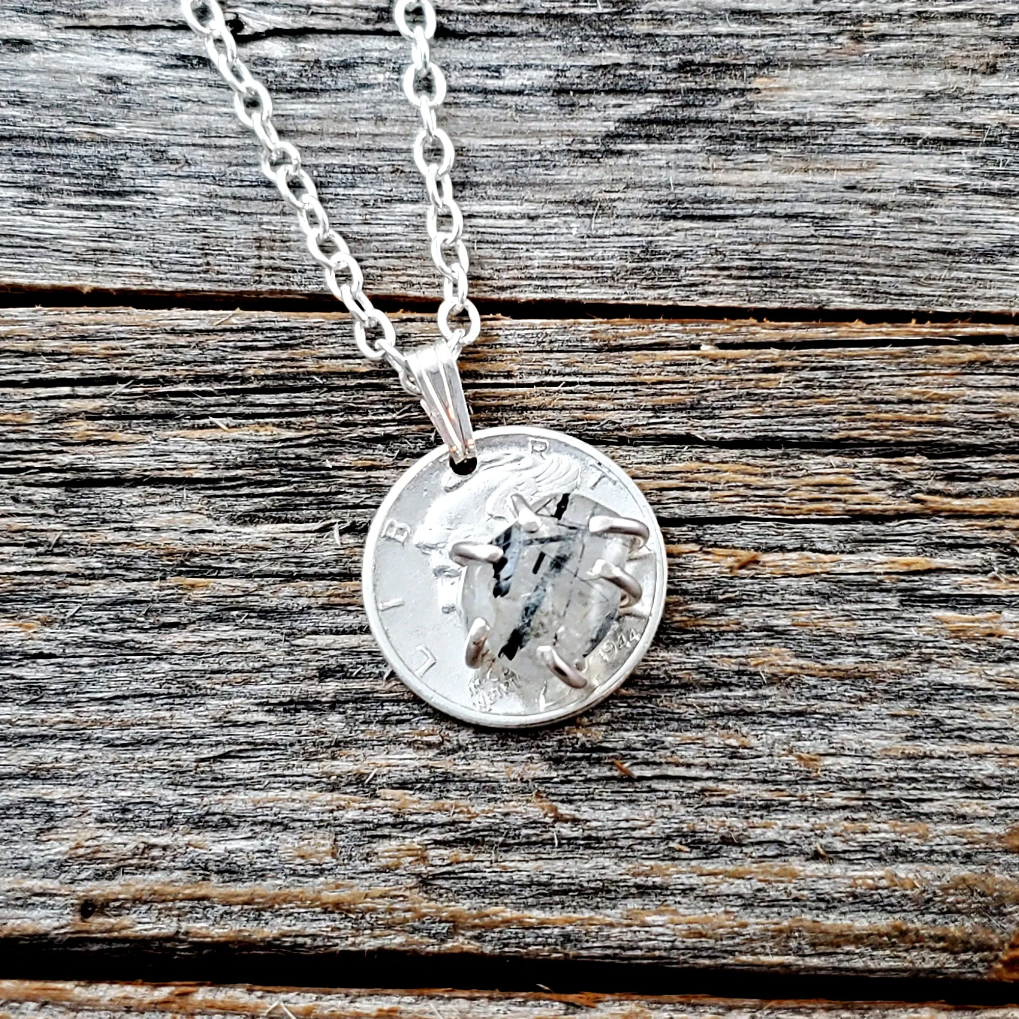 Tourmalinated Quartz Mercury Dime Necklace