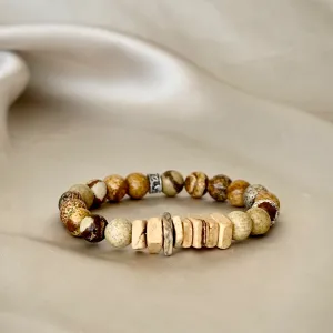 Trust your path Gemstone Bracelet with Wooden chips and Picture Jasper