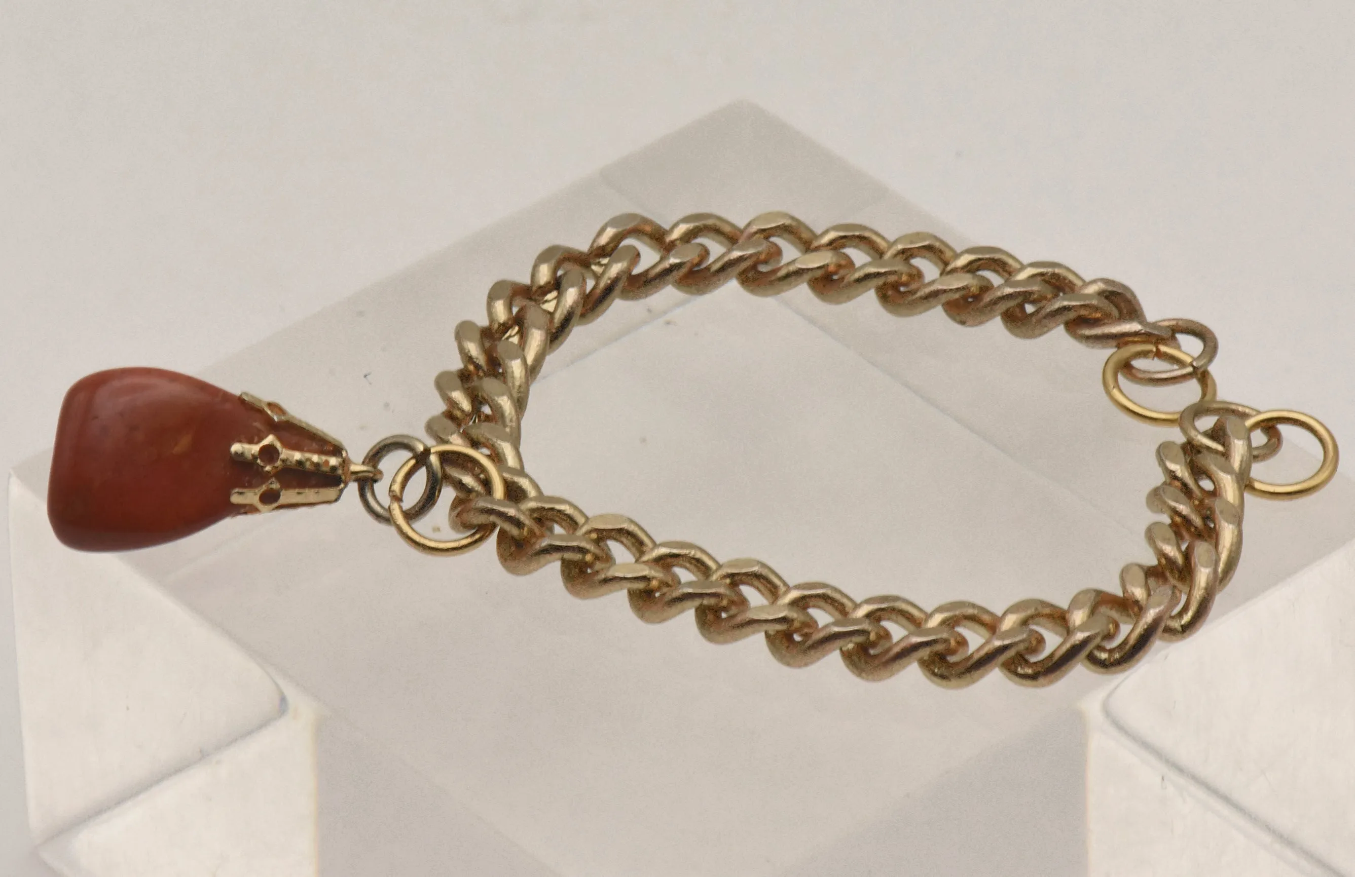 Tumbled Red Jasper Gold Tone Chain Bracelet - NO CLOSURE