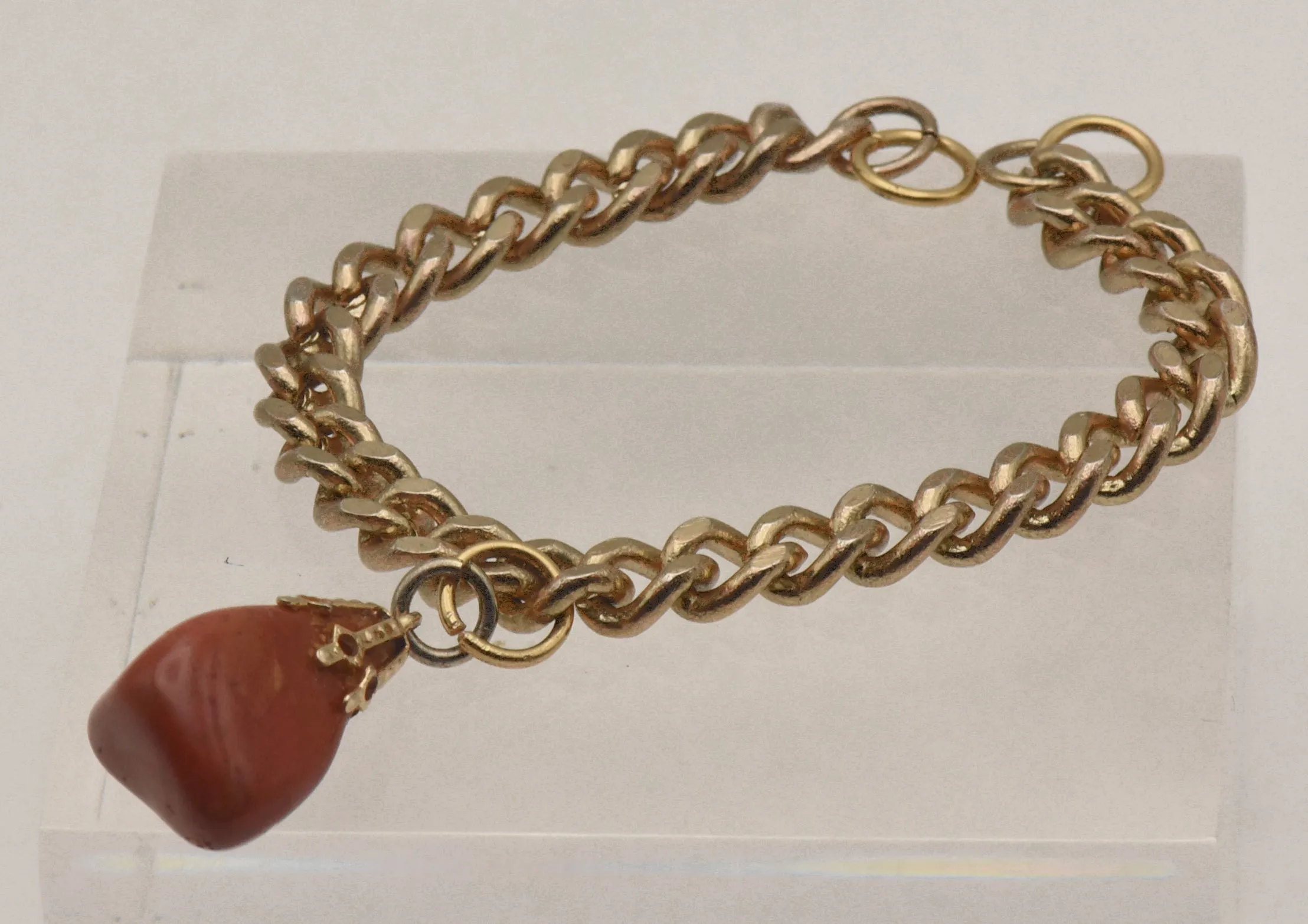 Tumbled Red Jasper Gold Tone Chain Bracelet - NO CLOSURE