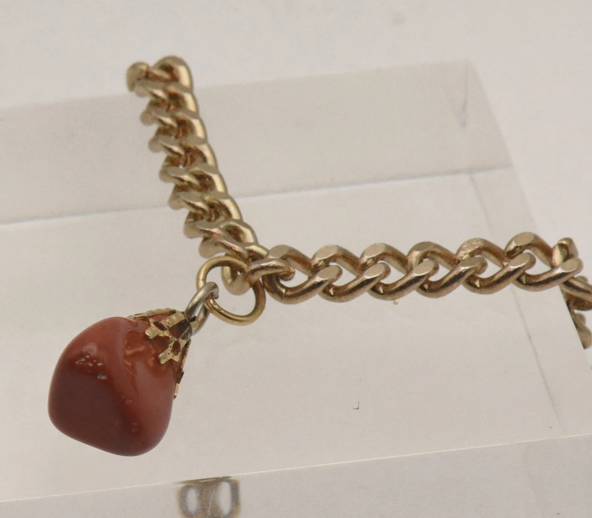 Tumbled Red Jasper Gold Tone Chain Bracelet - NO CLOSURE