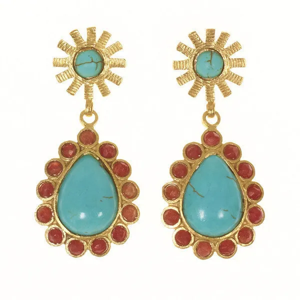 Turquoise and Orange Gold Gizem Earrings