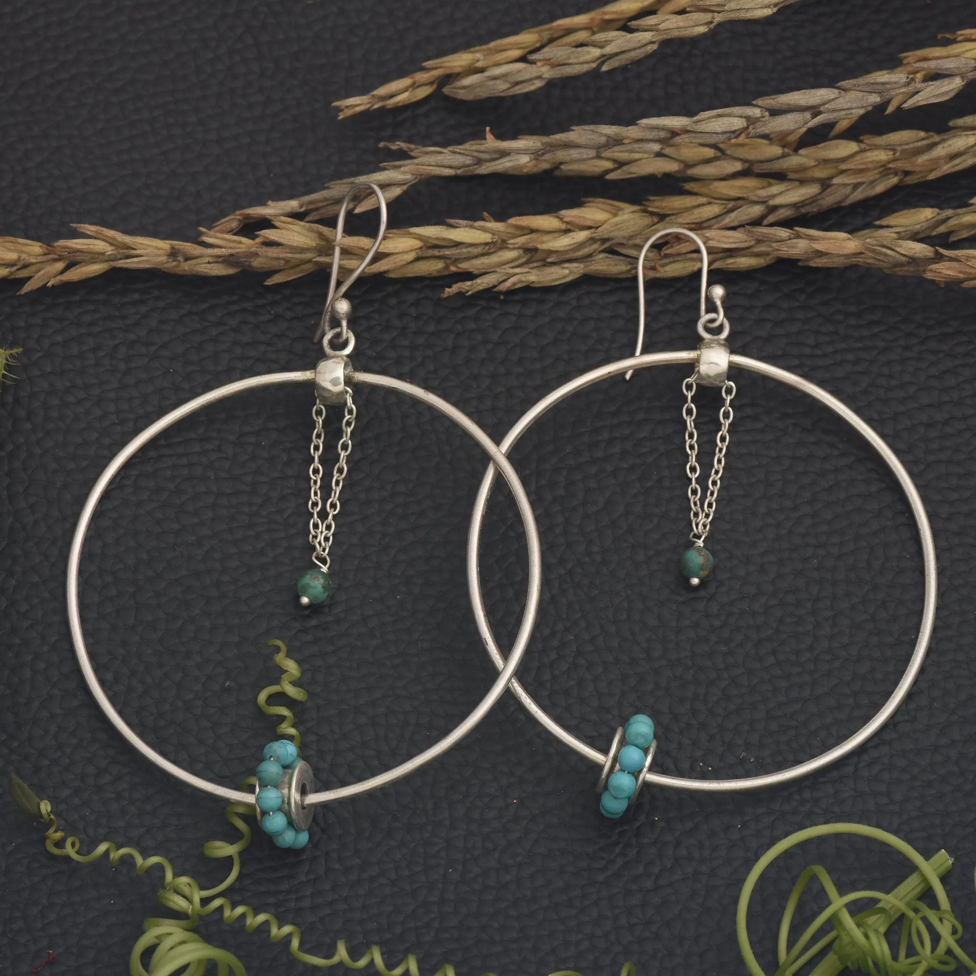 Turquoise Dangle and Drop Hoops