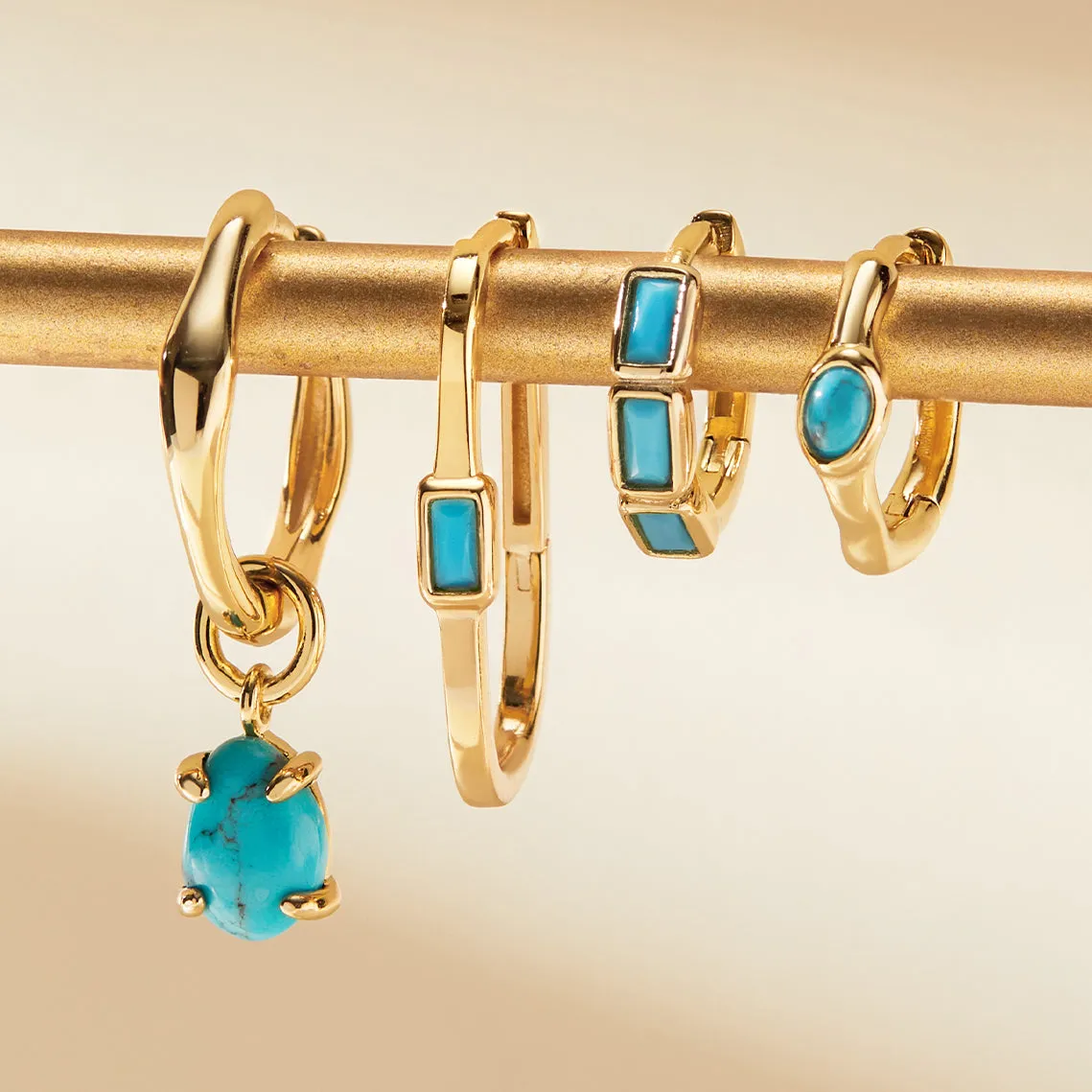 Turquoise Oval Gold Hoop Earrings