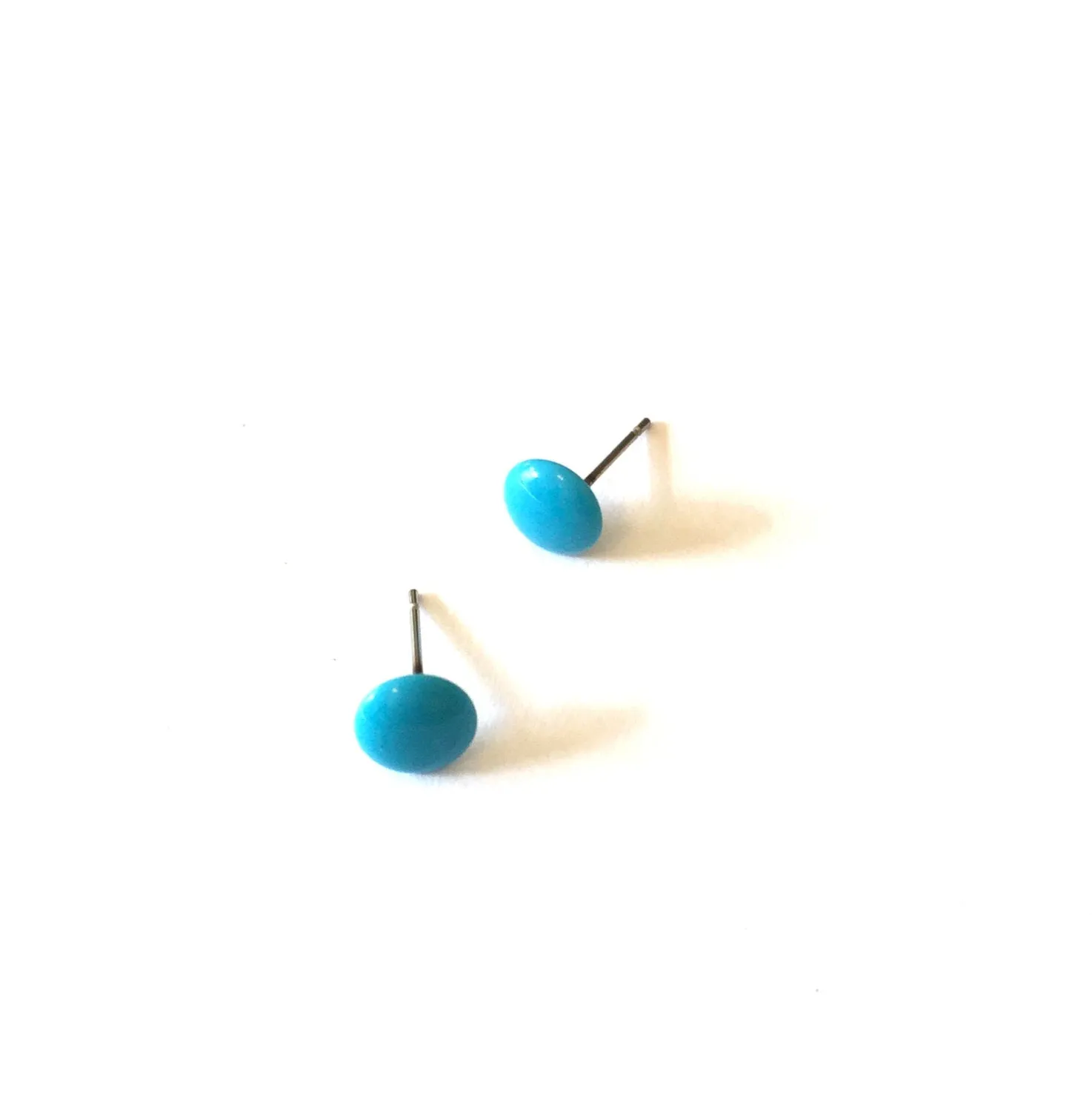 Turquoise Vintage Lucite Small Disc Stud Earrings