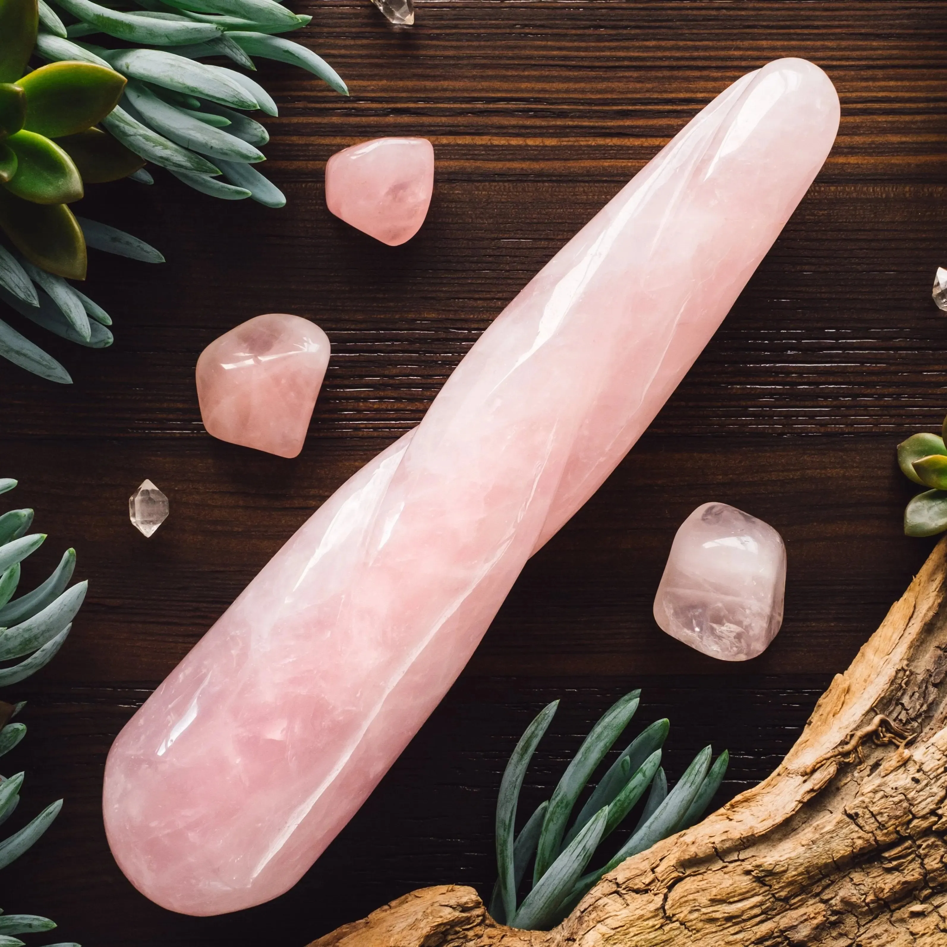 Twisted Rose Quartz Yoni Wand