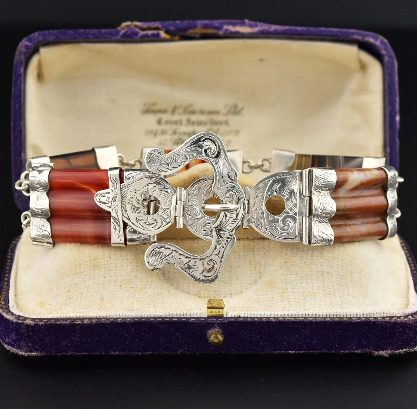 Victorian Sterling Silver Scottish Agate Buckle Bracelet