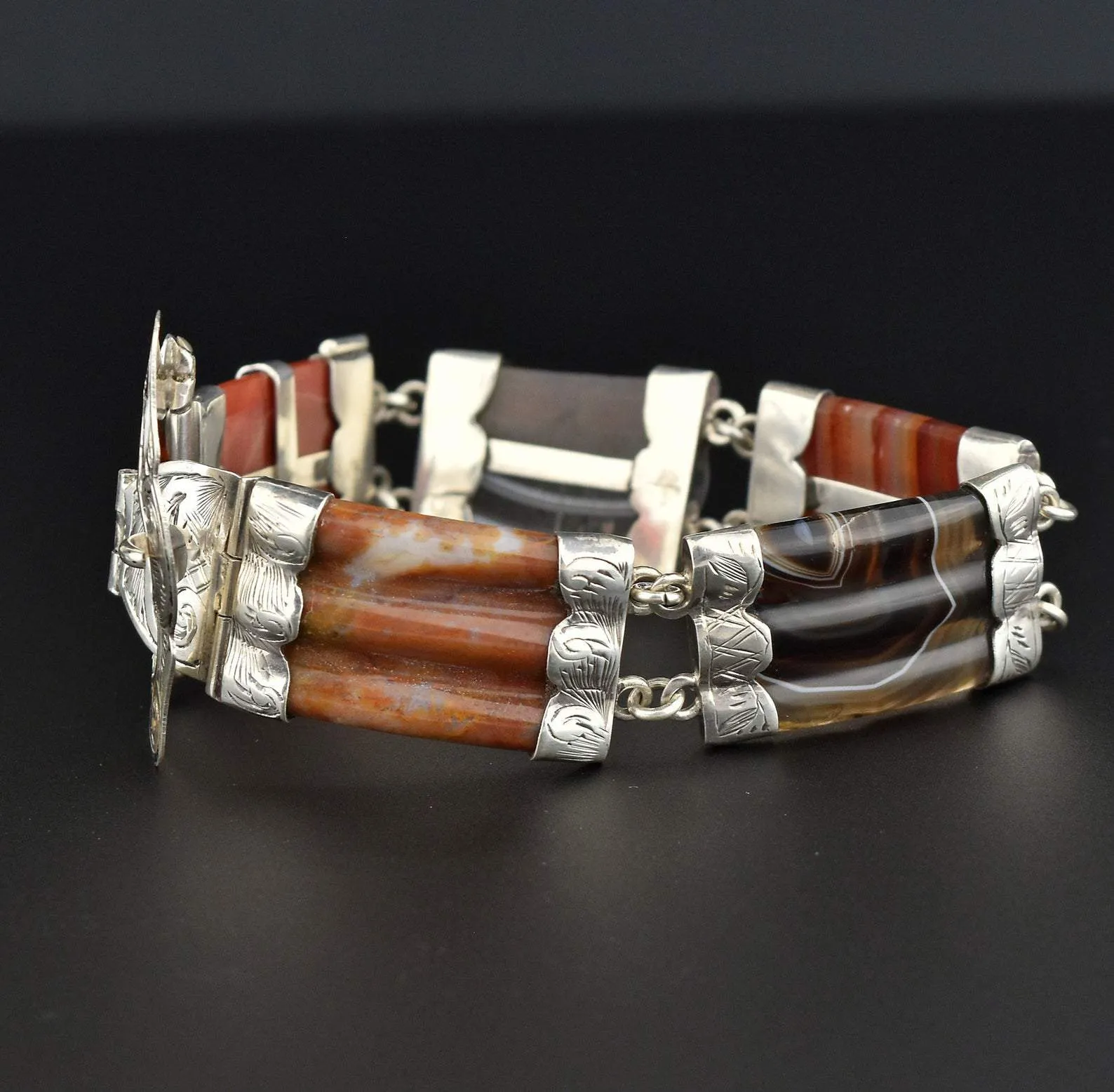 Victorian Sterling Silver Scottish Agate Buckle Bracelet