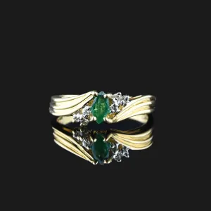 Vintage 10K Gold Emerald Diamond Ring, Sz 6.25