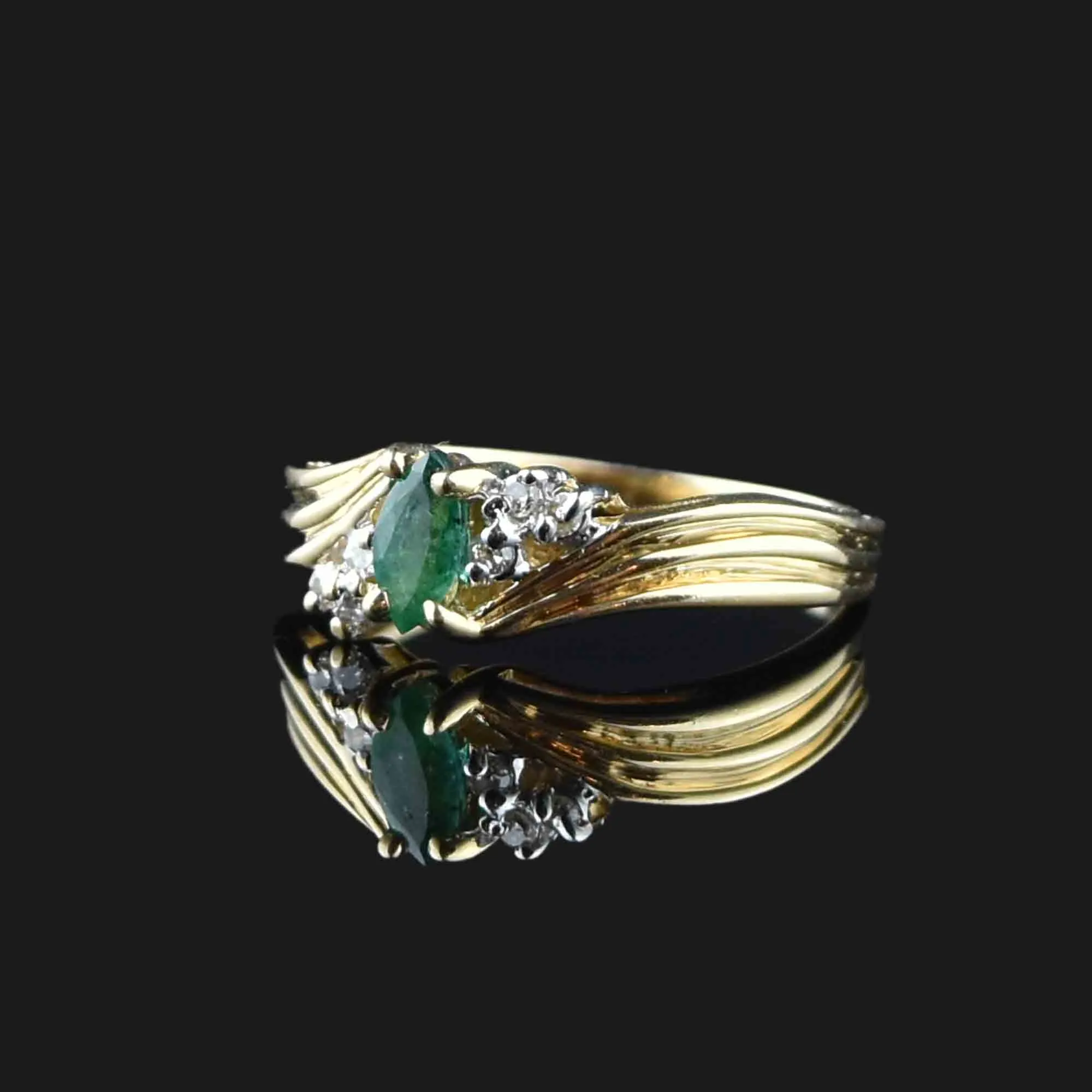 Vintage 10K Gold Emerald Diamond Ring, Sz 6.25